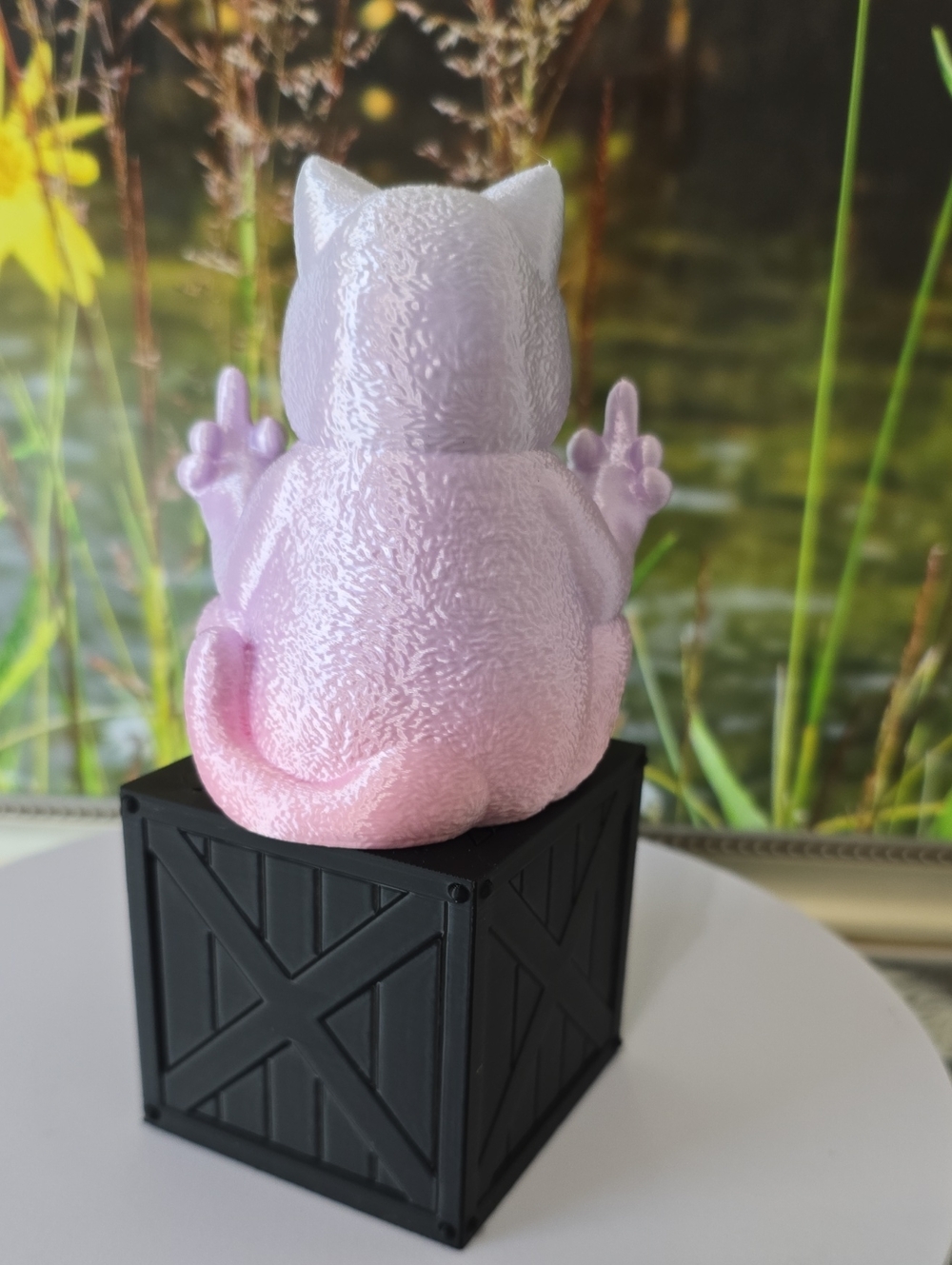 3D Printed Grumpy Cat Figurine on Crate Desk Decor Removable Cat IK3D - Picture 8 of 9